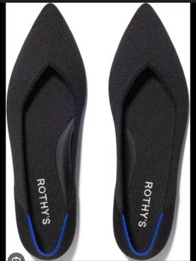 Rothy's The Point II Pointed Toe Flat in Black with Blue Detail
